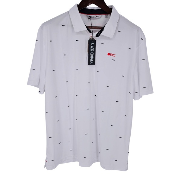 Black Clover Mens XXL Golf Polo Shirt White All Over Print Syntrel Performance - Picture 5 of 12